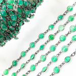 Load image into Gallery viewer, Green Onyx Round Shape Bezel Oxidized 925 Sterling Silver Wire Chain. ON7