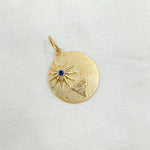 Load image into Gallery viewer, 14K Gold Circle Charm Star and Triangle Pendant with Diamonds and Gemstone. GDP546