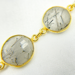 Load image into Gallery viewer, Black Rutile Organic Shape Bezel Gold Plated Wire Chain. BRU4