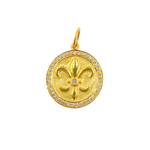 Load image into Gallery viewer, GDP136. 14K Solid Gold with Diamonds Circle Shape Charm with Fleur De Lis of in the Center