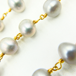 Load image into Gallery viewer, Grey Pearl Round Gold Plated Wire Chain. PRL48
