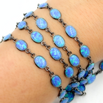 Load image into Gallery viewer, Created Blue Opal Oval Shape Connected Chain. CBO10