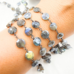 Load image into Gallery viewer, Coated Labradorite Coin Shape Oxidized Wire Chain. CLB56
