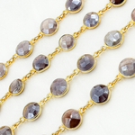 Load image into Gallery viewer, Coated Chocolate Moonstone Round Shape Bezel Gold Plated Wire Chain. CMS112