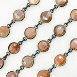 Load image into Gallery viewer, Coated Peach Moonstone Round Shape Bezel Oxidized Wire Chain. CMS110
