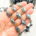 Load image into Gallery viewer, Coated Labradorite Oval Shape Oxidized Wire Chain. CLB51
