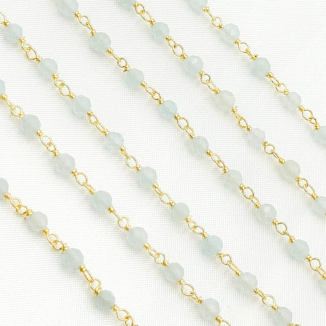 Coated Milky Aquamarine Gold Plated Wire Chain. AQU25