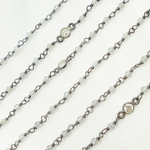 Load image into Gallery viewer, Labradorite & Round CZ Wire Wrap Chain made with Black Rhodium 925 Sterling Silver. LAB60