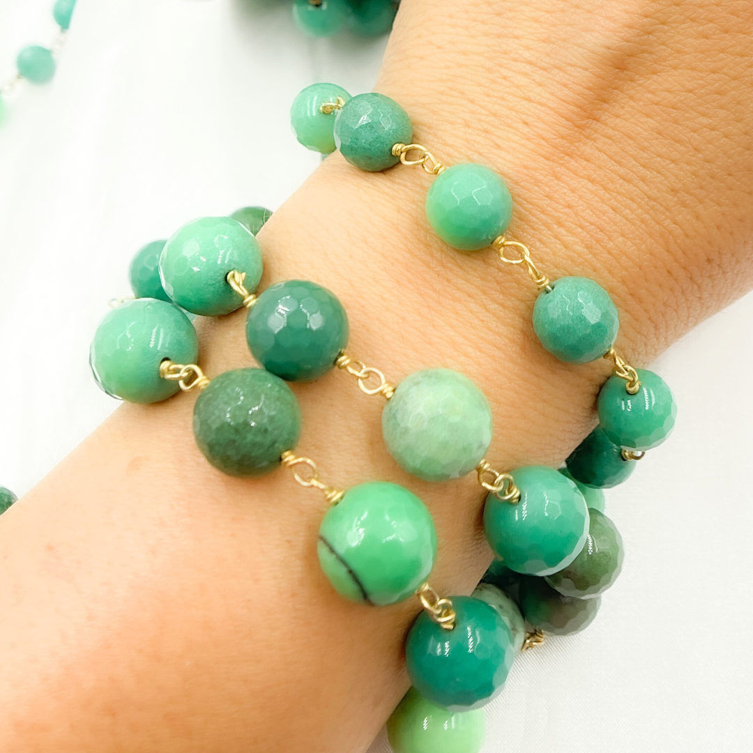 Chrysoprase Round Shape Gold Plated Wire Chain. CHR12