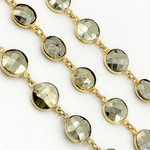 Load image into Gallery viewer, Pyrite Round Shape Bezel Gold Plated Wire Chain. PYR33