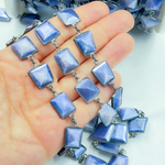 Load image into Gallery viewer, Coated Blue Quartz Rectangle Shape Bezel Oxidized Wire Chain. CQU47
