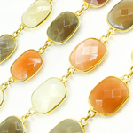 Load image into Gallery viewer, Multi Moonstone Rectangular Shape Bezel Gold Plated Wire Chain. MMS24
