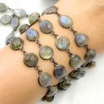 Load image into Gallery viewer, Labradorite Mix Shape Bezel Wire Chain. LAB16