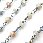 Load image into Gallery viewer, Coated Multi Moon stone Black Rhodium 925 Sterling Silver Wire Chain. CMS51