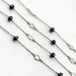 Load image into Gallery viewer, Coated Black Spinel Rondel Shape & White Topaz Oxidized Connected Wire Chain. CBS6