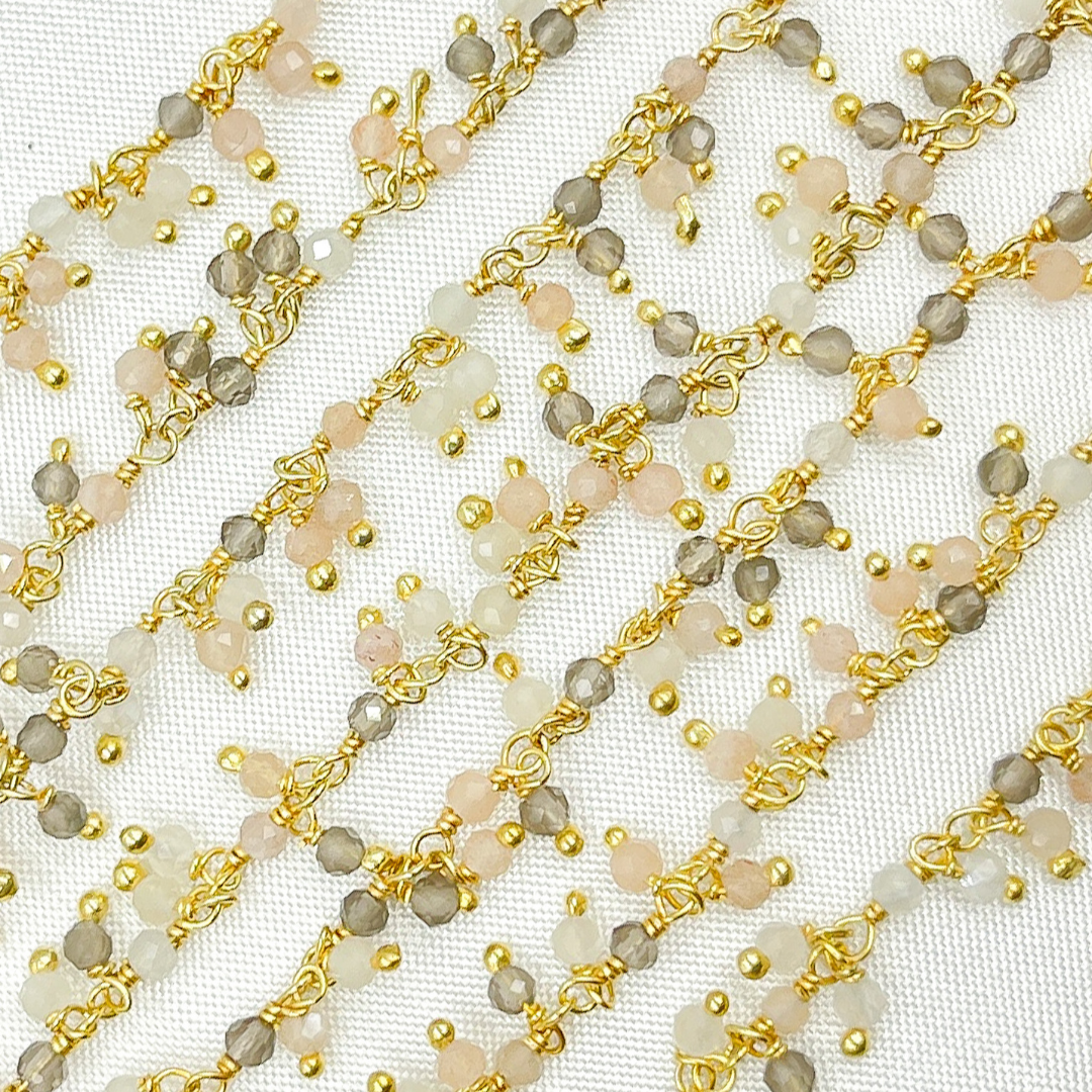 Multi Moonstone Cluster Dangle Gold Plated Wire Chain. MMS22