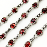 Load image into Gallery viewer, Garnet Round Shape Bezel Oxidized Wire Chain. GAR2
