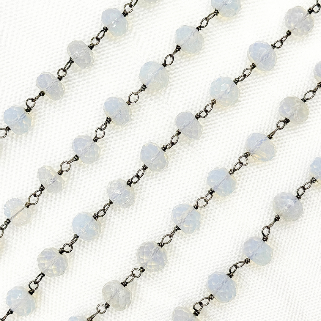 Opalite Rondel Shape Oxidized Wire Chain. OPA16