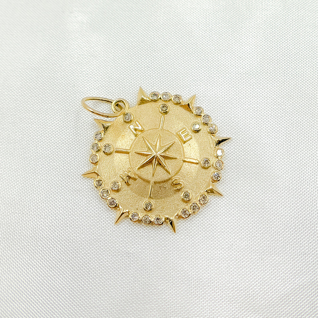 14k Solid Gold Diamond and Ruby Star Circle Charm. GDP495