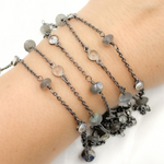 Load image into Gallery viewer, Labradorite & White Topaz Oxidized Connected Wire Chain. LAB48