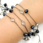 Load image into Gallery viewer, Coated Black Spinel Rondel Shape & White Topaz Oxidized Connected Wire Chain.