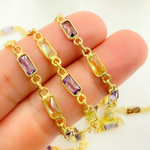 Load image into Gallery viewer, CZ45. Multi Color Cubic Zirconia Rectangular Shape Connected Chain