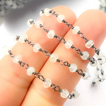 Load image into Gallery viewer, White Moonstone Oxidized 925 Sterling Silver Wire Chain. WMS19