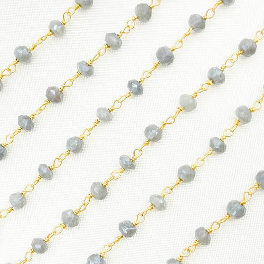 Coated Grey Quartz Gold Plated Wire Chain. CQU16