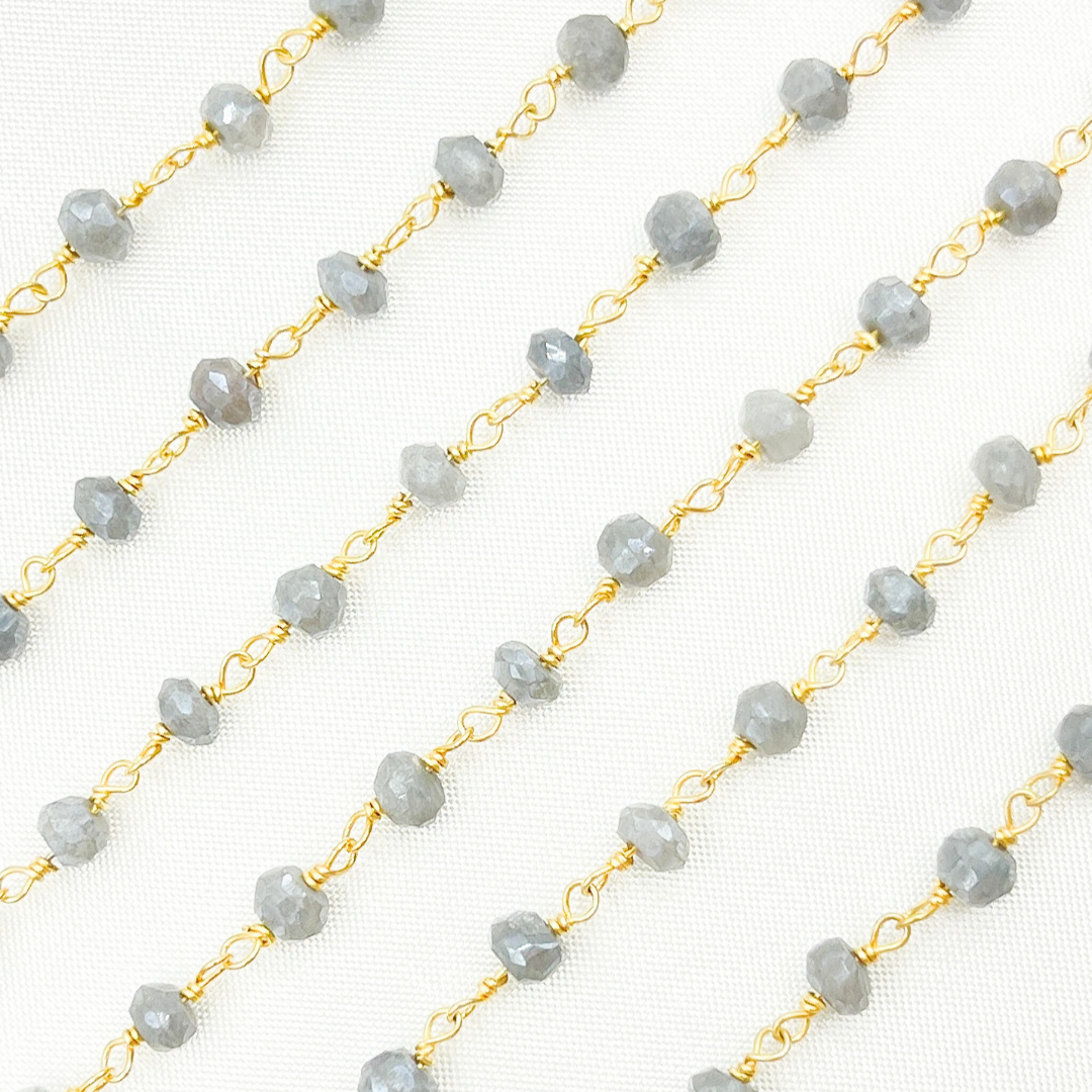 Preview Coated Grey Quartz Gold Plated Wire Chain. CQU16