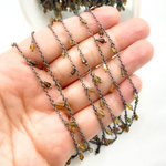 Load image into Gallery viewer, Multi Tourmaline Drop Dangle Oxidized Wire Chain. MTO6