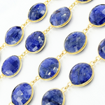 Load image into Gallery viewer, Dyed Sapphire Round Shape Bezel Gold Plated Wire Chain. SAP13