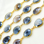 Load image into Gallery viewer, Coated Grey Moonstone Organic Shape Bezel Gold Plated Wire Chain. CMS28