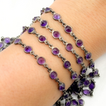 Load image into Gallery viewer, Amethyst Round Shape Bezel Oxidized Wire Chain. AME7