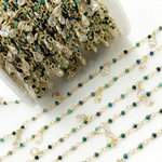 Load image into Gallery viewer, Chrysocolla & CZ Dangle Gold Plated Wire Chain.