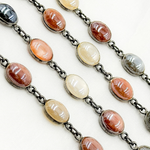 Load image into Gallery viewer, Coated Multi Moonstone Oval Shape Bezel Oxidized Wire Chain. CMS108