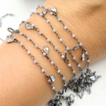 Load image into Gallery viewer, Coated Blue Quartz & CZ Dangle Oxidized Wire Chains
