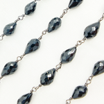 Load image into Gallery viewer, Black Spinel Pear Shape Oxidized Wire Chain.