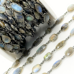 Load image into Gallery viewer, Labradorite Mix Shape Bezel Oxidized Wire Chain. LAB15