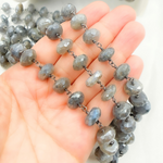 Load image into Gallery viewer, Coated Labradorite Rondel Faceted Oxidized Wire Chain