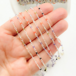 Load image into Gallery viewer, Multi Color Cubic Zirconia 925 Sterling Silver Wire Wrap Chain. MCZ12