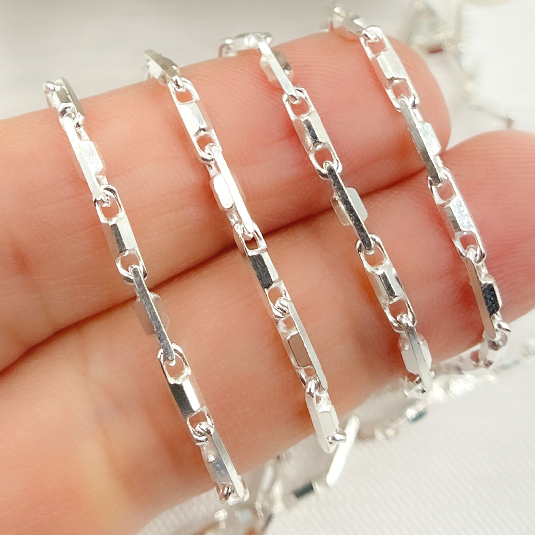 925 Sterling Silver Diamond Cut Bar Link Chain. X2SS