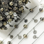 Load image into Gallery viewer, Pyrite and Dangle Disc Oxidized Connected Wire Chain. PYR20