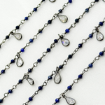 Load image into Gallery viewer, Lapis Lazuli &amp; CZ Dangle Gold Plated Wire Chain. LAP14
