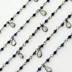 Load image into Gallery viewer, Lapis Lazuli & CZ Dangle Gold Plated Wire Chain. LAP14