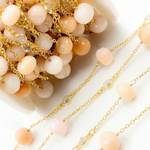 Load image into Gallery viewer, Pink Opal Rondel Shape & White Topaz Gold Plated Connected Wire Chain. POP14