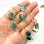 Load image into Gallery viewer, Dyed Emerald Organic Shape Bezel Gold Plated Connected Wire Chain.