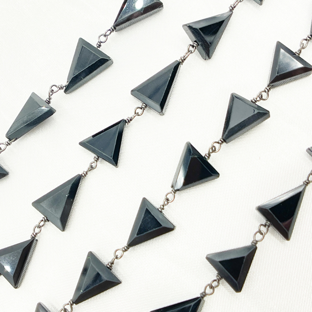 Black Spinel Triangle Shape Oxidized 925 Sterling Silver Wire Chain. BSP50