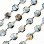Load image into Gallery viewer, Coated Labradorite Hexagon Shape Bezel Oxidized Wire Chain. CLB8