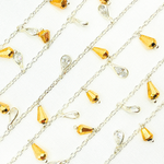 Load image into Gallery viewer, Golden Pyrite Drop & CZ Pear Shape Dangle 925 Sterling Silver Wire Chain. PYR29