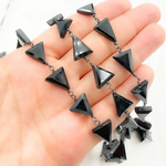 Load image into Gallery viewer, Black Spinel Triangle Shape Oxidized 925 Sterling Silver Wire Chain.
